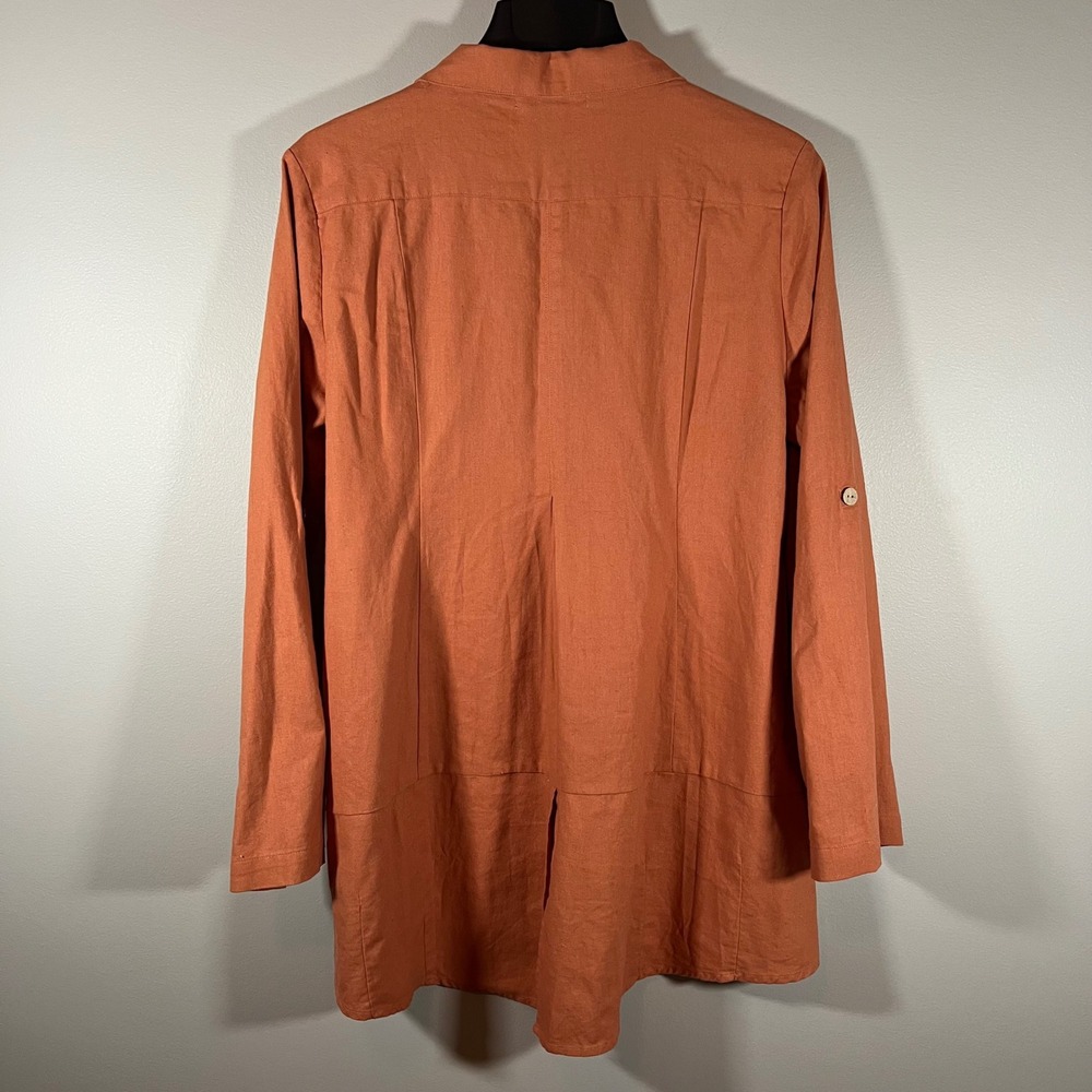 Simply Noelle L/XL Burnt Orange Linen Button Tunic Pockets Lagenlook Minimalist - Picture 7 of 9